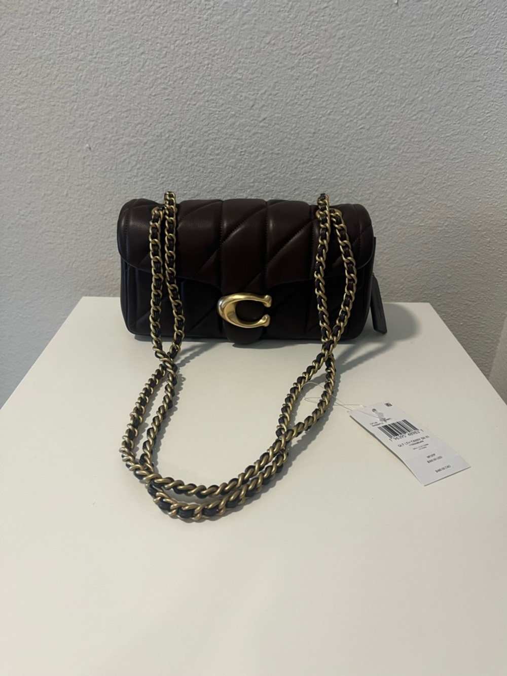 Coach Quilted Crossbody Bag in Dark Brown with Gold Hardware